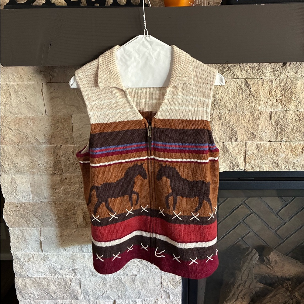 Horse Patterned Sleeveless Sweater Vest